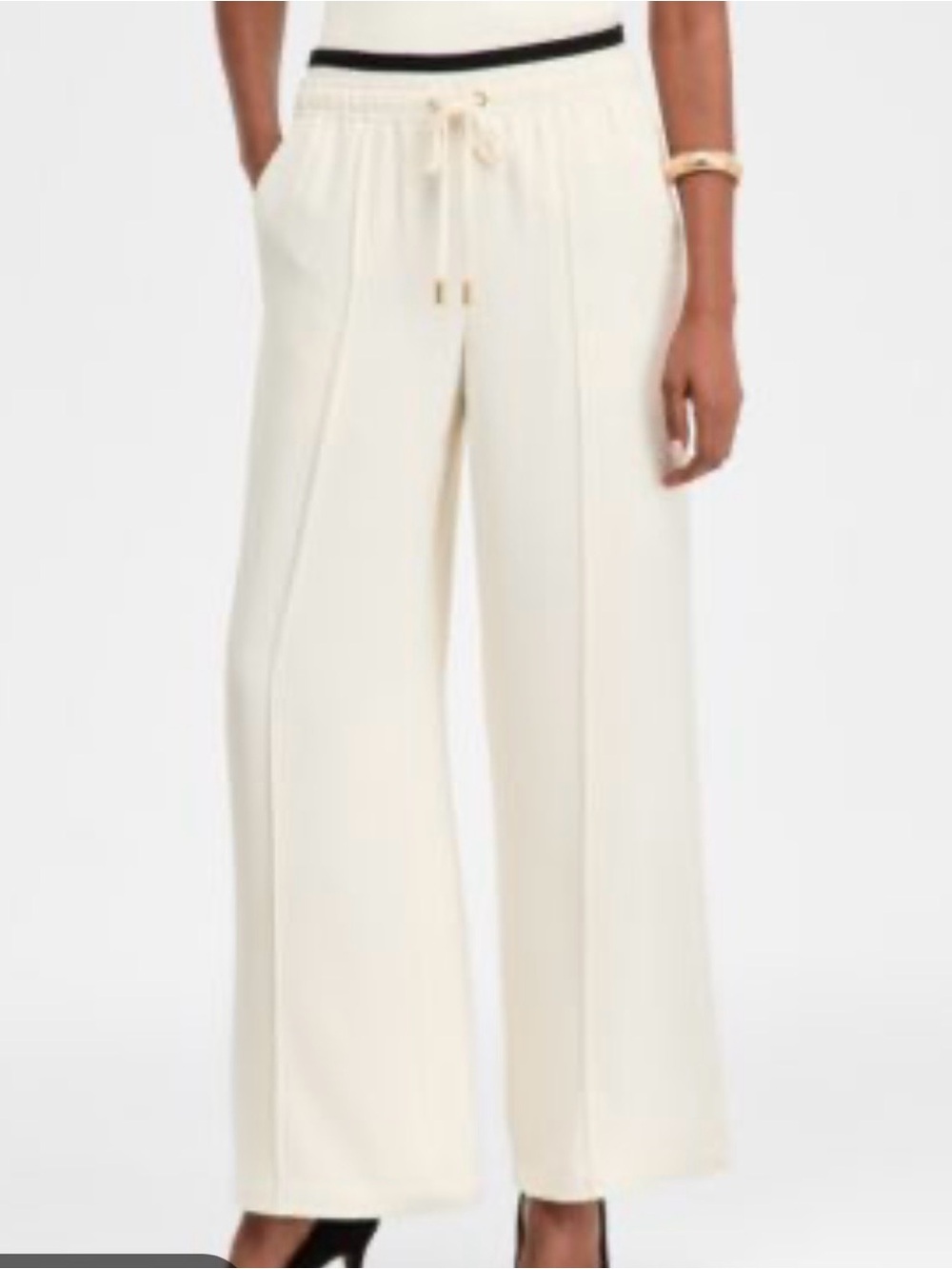 INC International Concepts Cream Wide-Leg Drawstring Pants